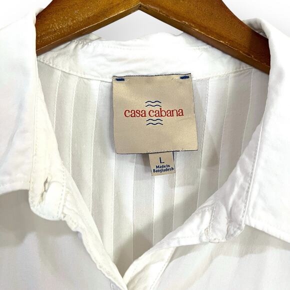 Casa Cabana Sammie White Blouse Button Up Pleated Back Cuffed Womens Size Large - Picture 2 of 9